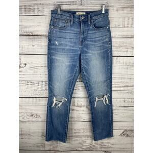 Madewell High Rise Slim Boyjean Jeans 25 Distressed Stretch Tapered Boyfriend